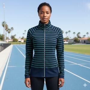 Lululemon Blue Green Stripe Asana Zip Jacket in Green Bean M/Lg